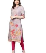 Grey printed liva kurtas-and-kurtis