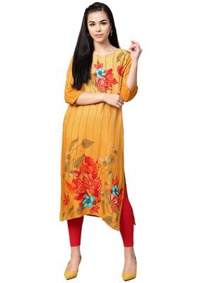 Yellow printed liva kurtas-and-kurtis 1