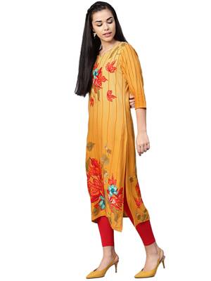 Yellow printed liva kurtas-and-kurtis 3