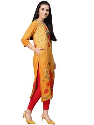 Yellow printed liva kurtas-and-kurtis 4