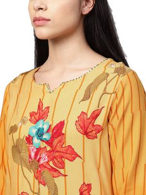 Yellow printed liva kurtas-and-kurtis 5