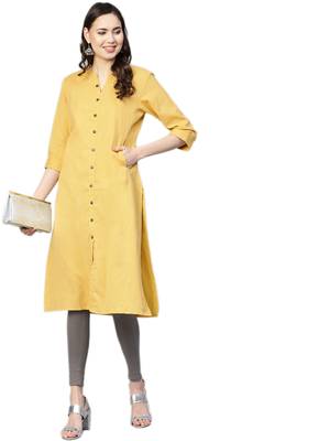 Yellow plain cotton kurtas-and-kurtis 1