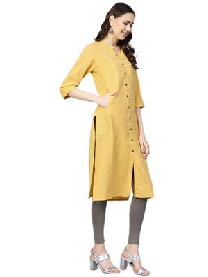 Yellow plain cotton kurtas-and-kurtis 3