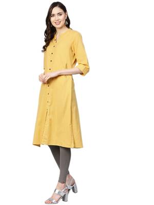 Yellow plain cotton kurtas-and-kurtis 4