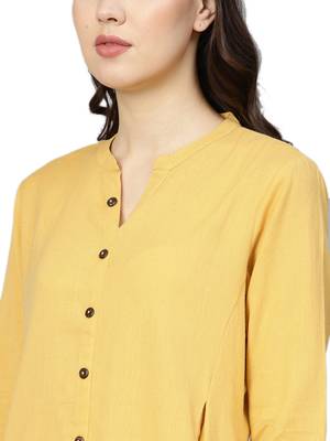 Yellow plain cotton kurtas-and-kurtis 5