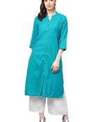 Teal plain cotton kurtas-and-kurtis