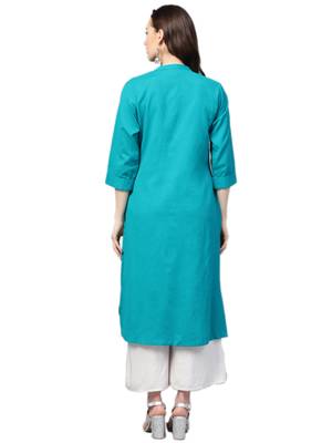Teal plain cotton kurtas-and-kurtis 2