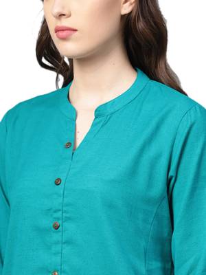 Teal plain cotton kurtas-and-kurtis 5