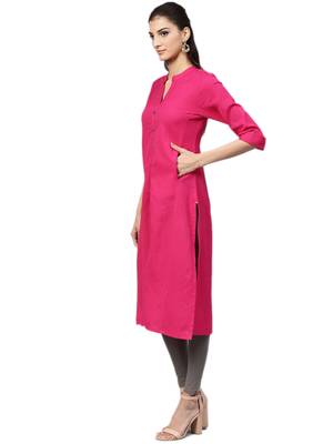 Pink plain cotton kurtas-and-kurtis 4