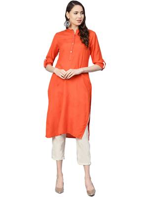 Orange plain liva kurtas-and-kurtis 1