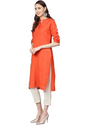 Orange plain liva kurtas-and-kurtis 4