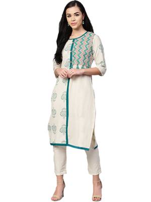 Off-white printed cotton kurtas-and-kurtis 1