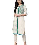 Off-white printed cotton kurtas-and-kurtis