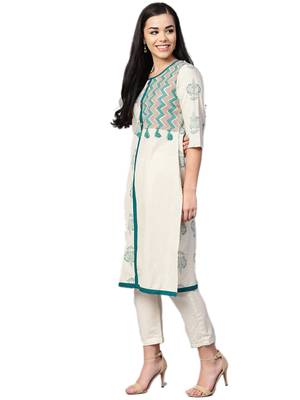 Off-white printed cotton kurtas-and-kurtis 4