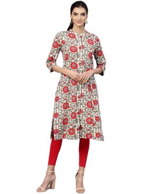 Off-white printed cotton kurtas-and-kurtis 1