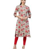 Off-white printed cotton kurtas-and-kurtis