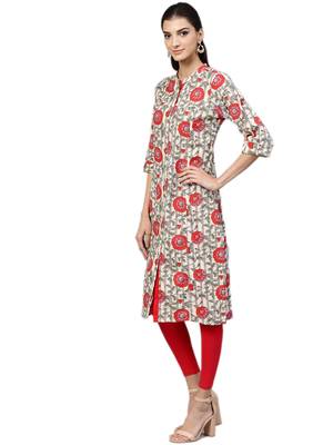 Off-white printed cotton kurtas-and-kurtis 4