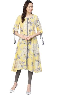 Yellow printed liva kurtas-and-kurtis 1