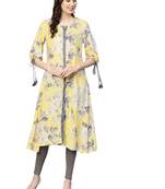 Yellow printed liva kurtas-and-kurtis