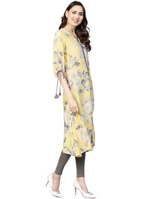Yellow printed liva kurtas-and-kurtis 3