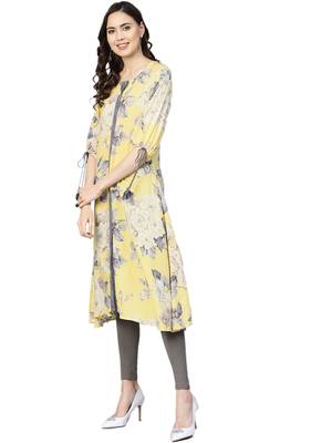 Yellow printed liva kurtas-and-kurtis 4