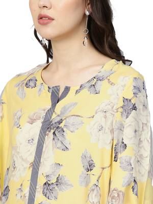 Yellow printed liva kurtas-and-kurtis 5