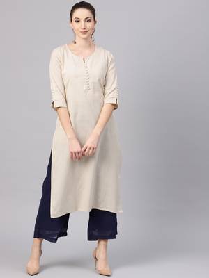 Beige plain cotton kurtas-and-kurtis 1