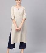 Beige plain cotton kurtas-and-kurtis