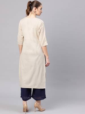 Beige plain cotton kurtas-and-kurtis 2