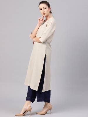 Beige plain cotton kurtas-and-kurtis 3