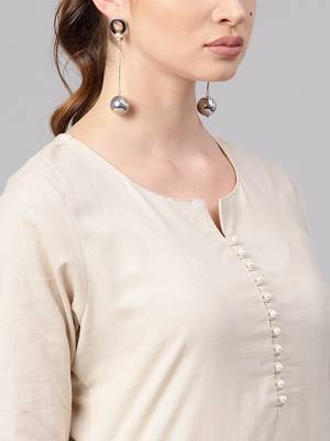 Beige plain cotton kurtas-and-kurtis 5