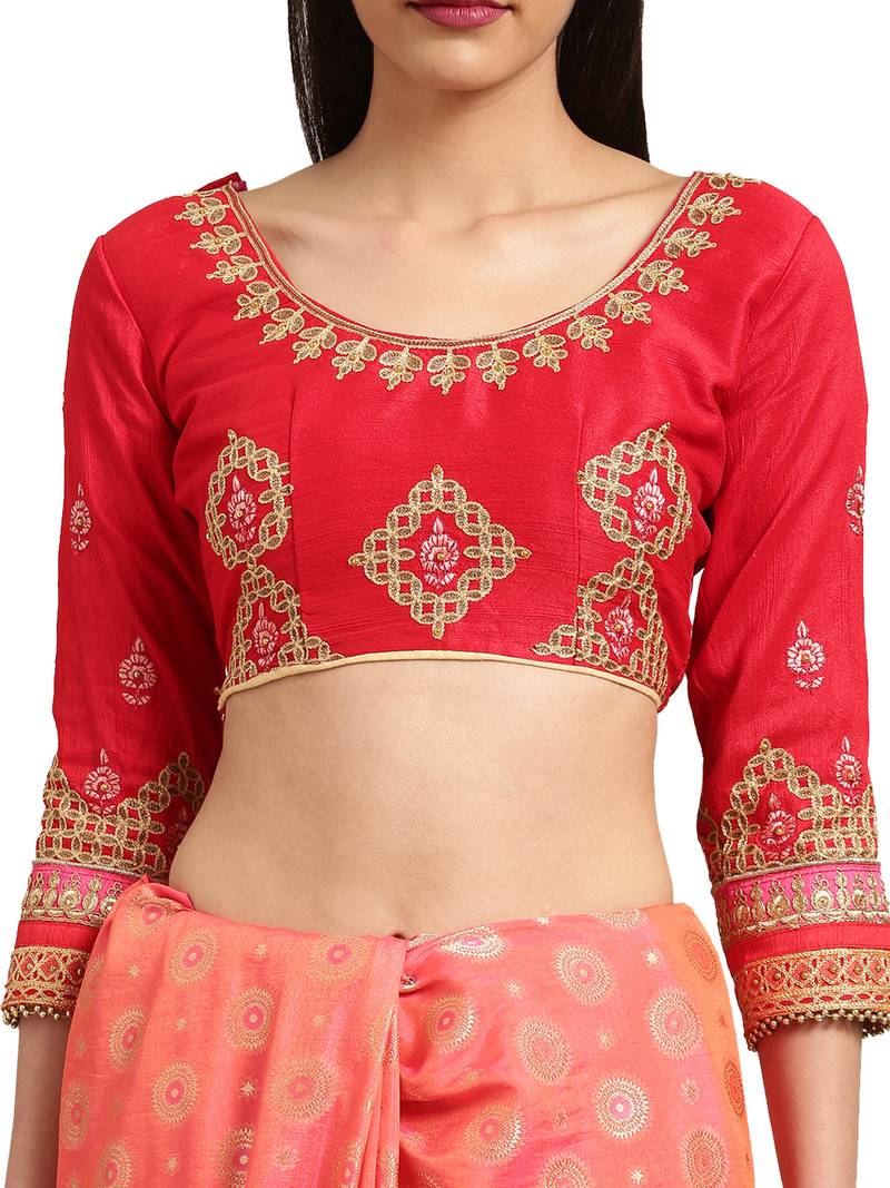 Peach Silk Jacquard Embroidered Saree With Blouse