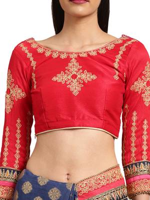 Navy Blue Silk Jacquard Embroidered Saree With Blouse 3