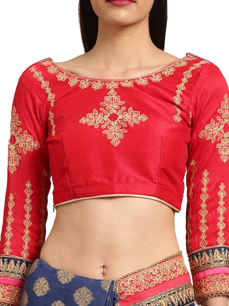 Navy Blue Silk Jacquard Embroidered Saree With Blouse