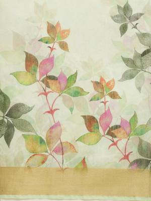 Green Linen Blend Digital Floral Print Saree With Blouse 3