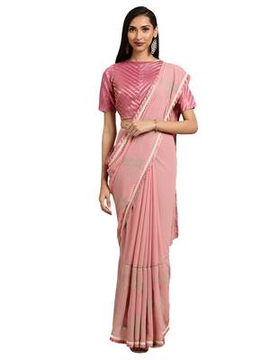 Pink Georgette Foil Print Saree With Blouse 1
