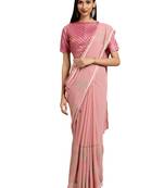 Pink Georgette Foil Print Saree With Blouse