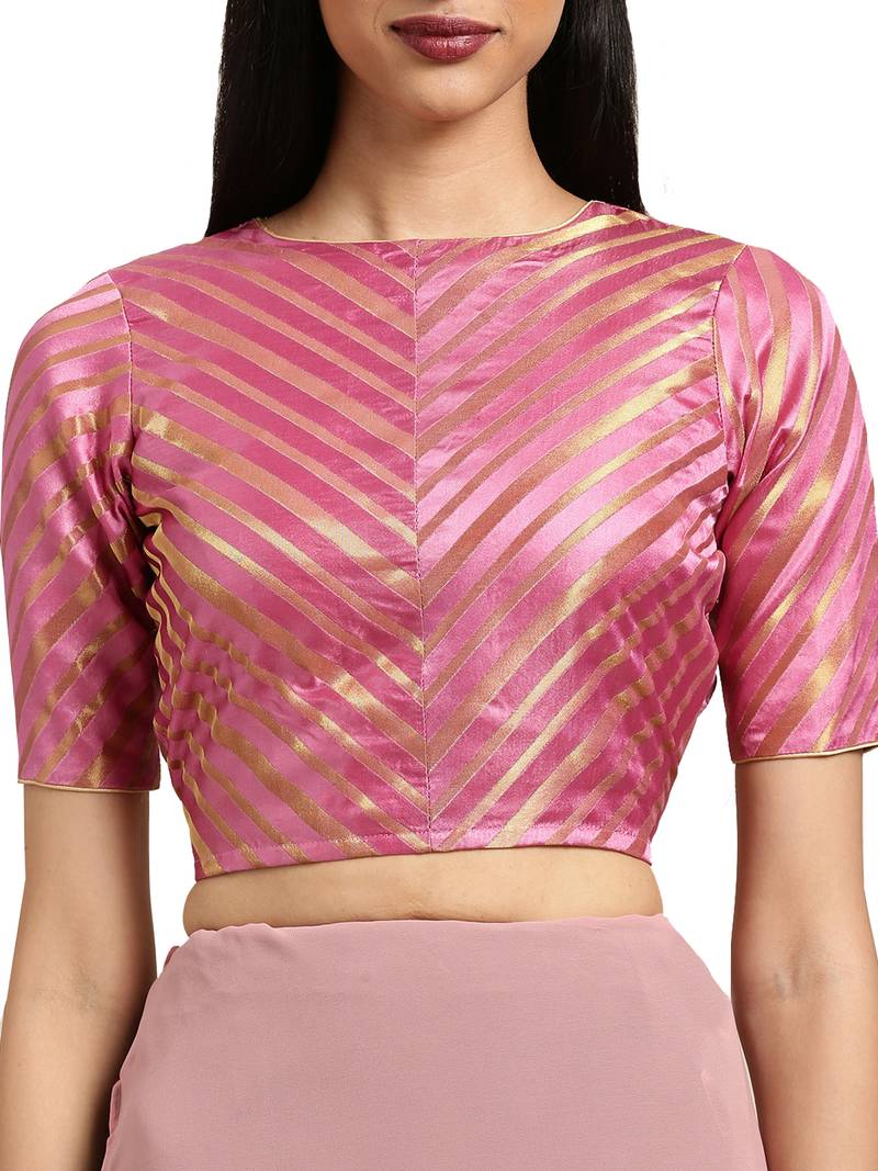 Pink Georgette Foil Print Saree With Blouse