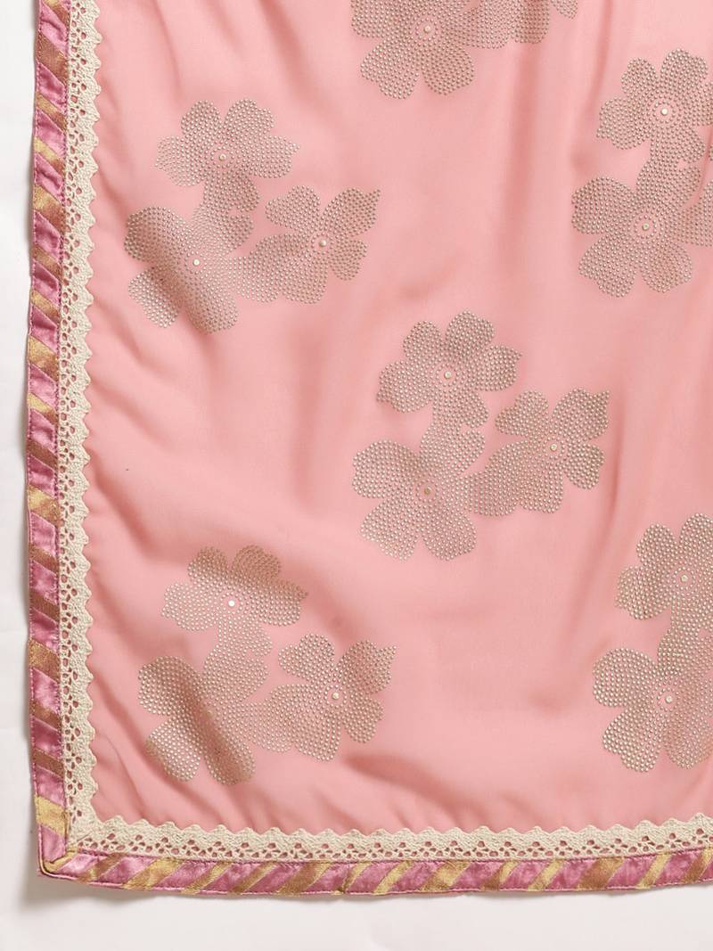 Pink Georgette Foil Print Saree With Blouse