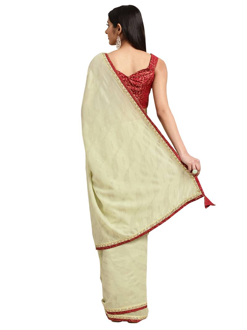 Green Georgette Foil Print Saree With Blouse