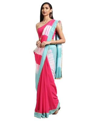 Pink Georgette Tie & Dye Saree With Blouse 1