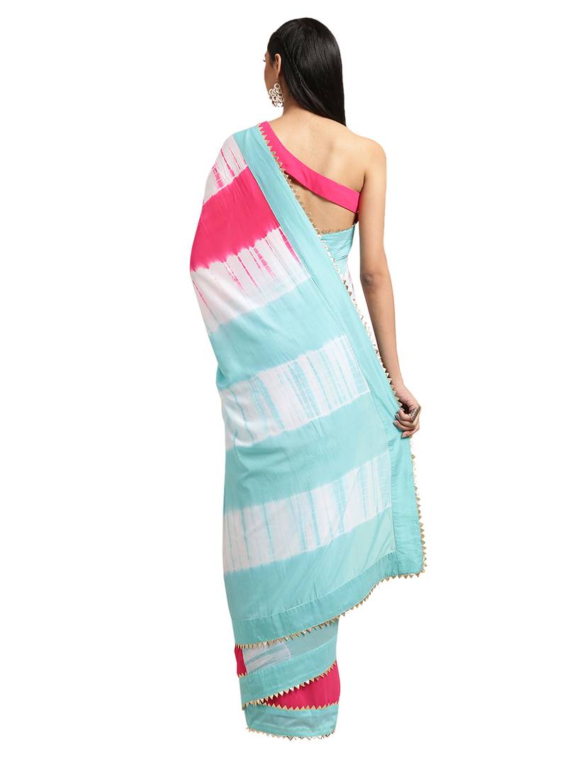 Pink Georgette Tie & Dye Saree With Blouse