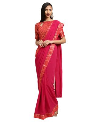 Pink Georgette Tie & Dye Saree With Blouse 1
