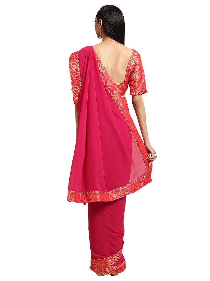 Pink Georgette Tie & Dye Saree With Blouse