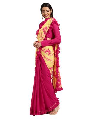 Magenta Georgette Tie & Dye Saree With Blouse 1