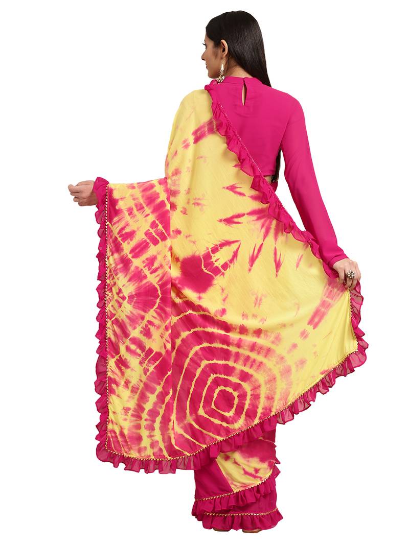 Magenta Georgette Tie & Dye Saree With Blouse