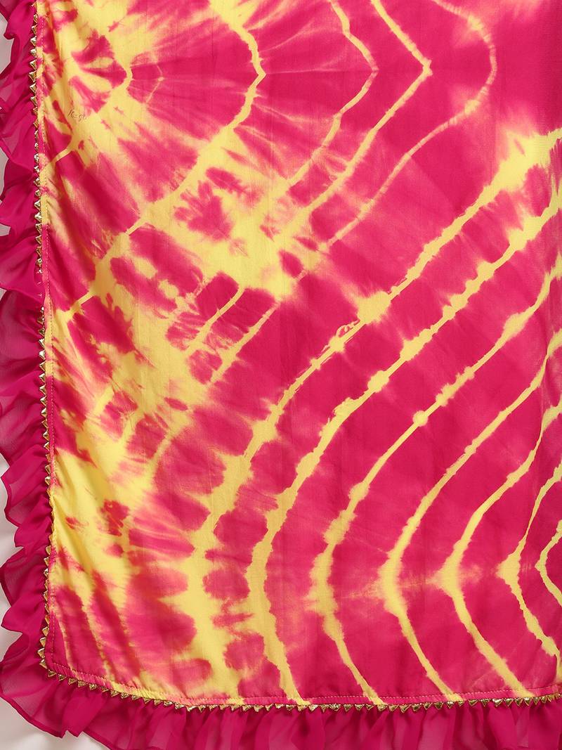 Magenta Georgette Tie & Dye Saree With Blouse