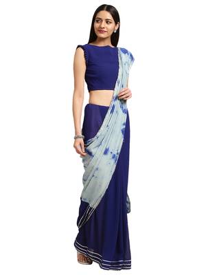 Navy Blue Georgette Tie & Dye Saree With Blouse 1