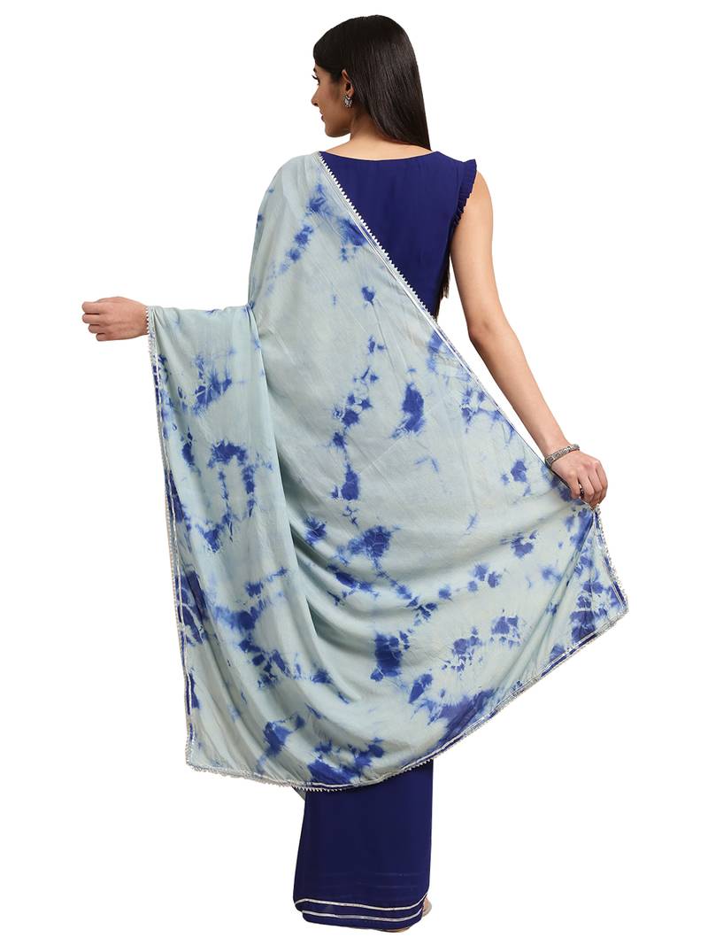 Navy Blue Georgette Tie & Dye Saree With Blouse