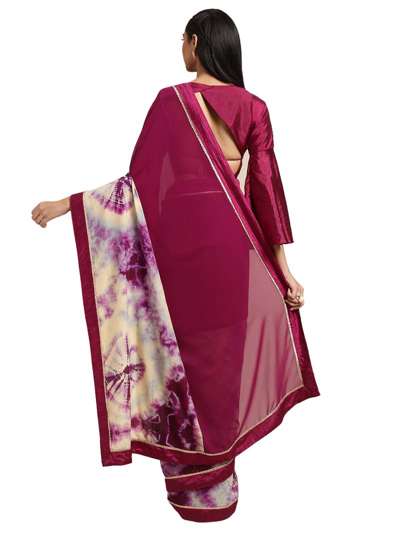 Purple Georgette Tie & Dye Saree With Blouse